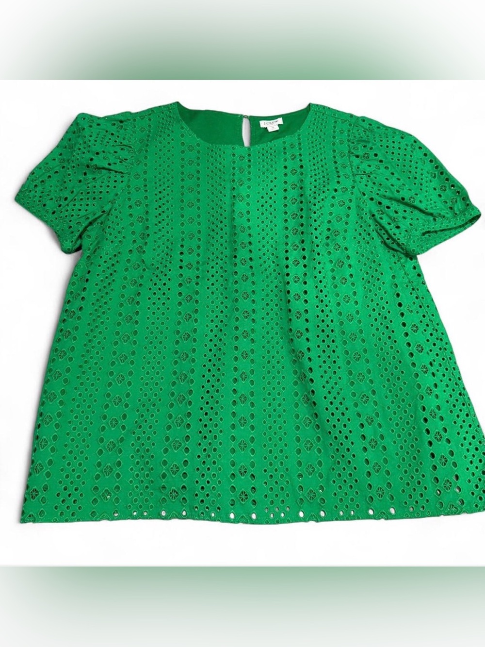 J Crew factory Eyelet Puff-Sleeve Top in Green